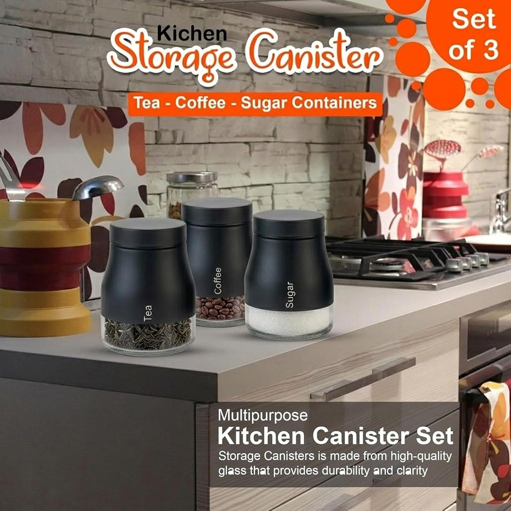 ATEK 3 Piece Black Kitchen Storage Canister Set Image 4