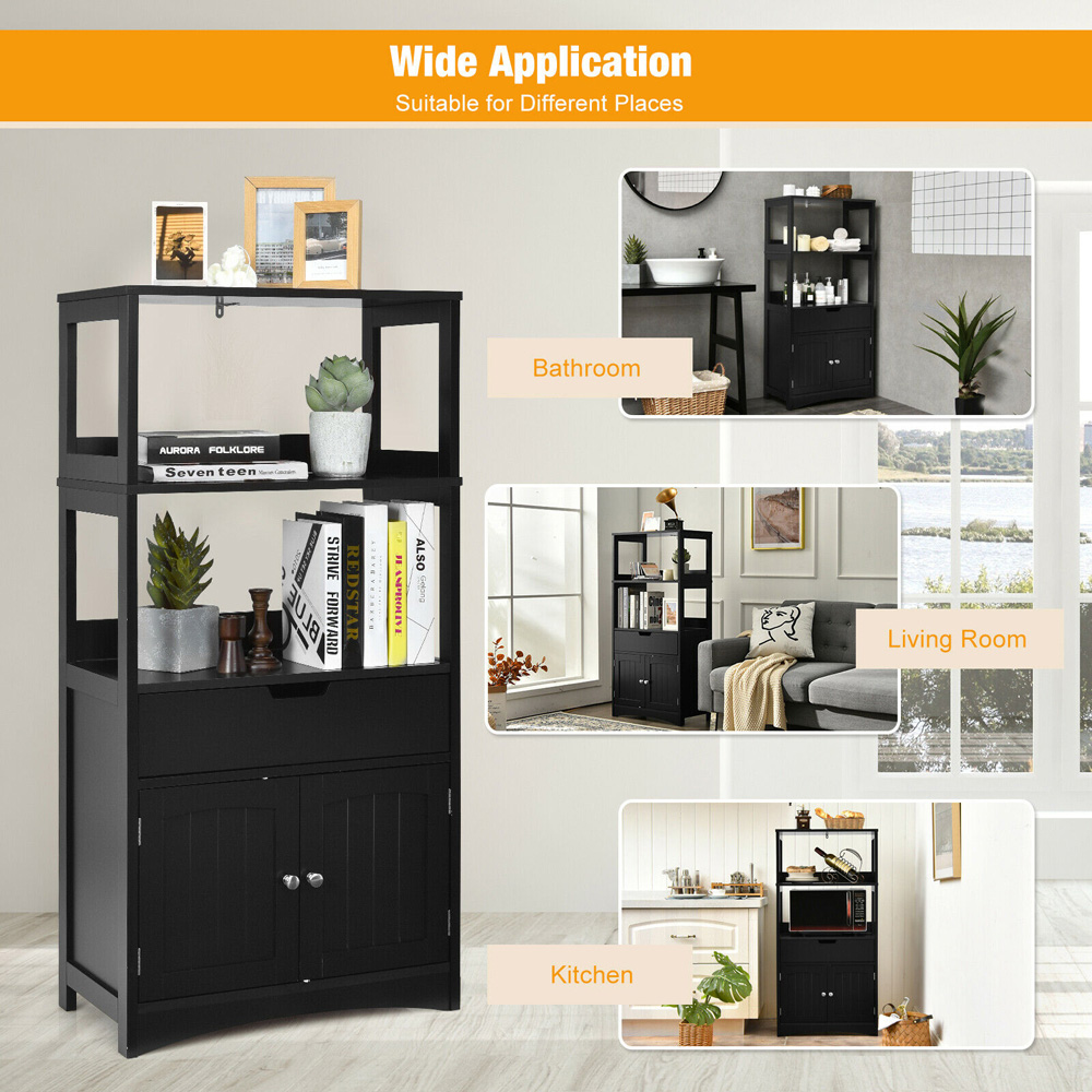 Costway Multipurpose Storage Cabinet with Drawer for Bathroom-Black Image 4