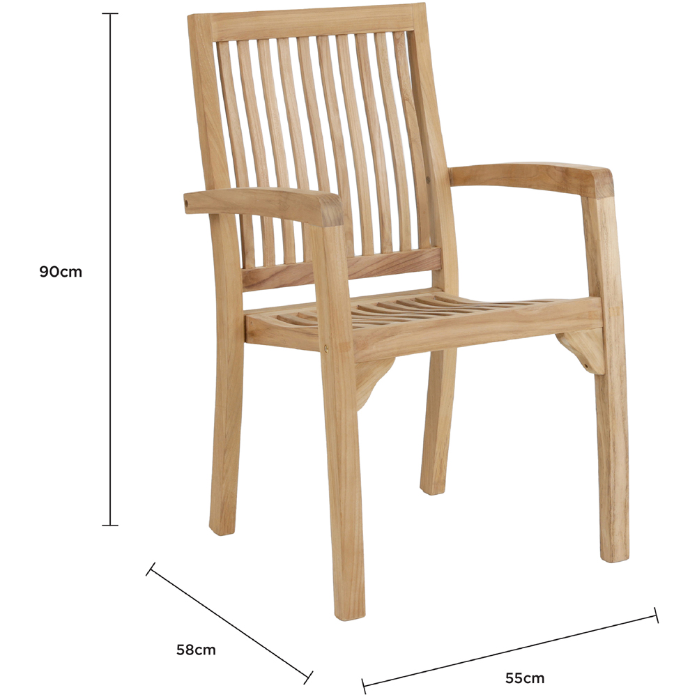 Charles Bentley Set of 2 Teak Wood Slatted Stacking Garden Dining Chair Image 9