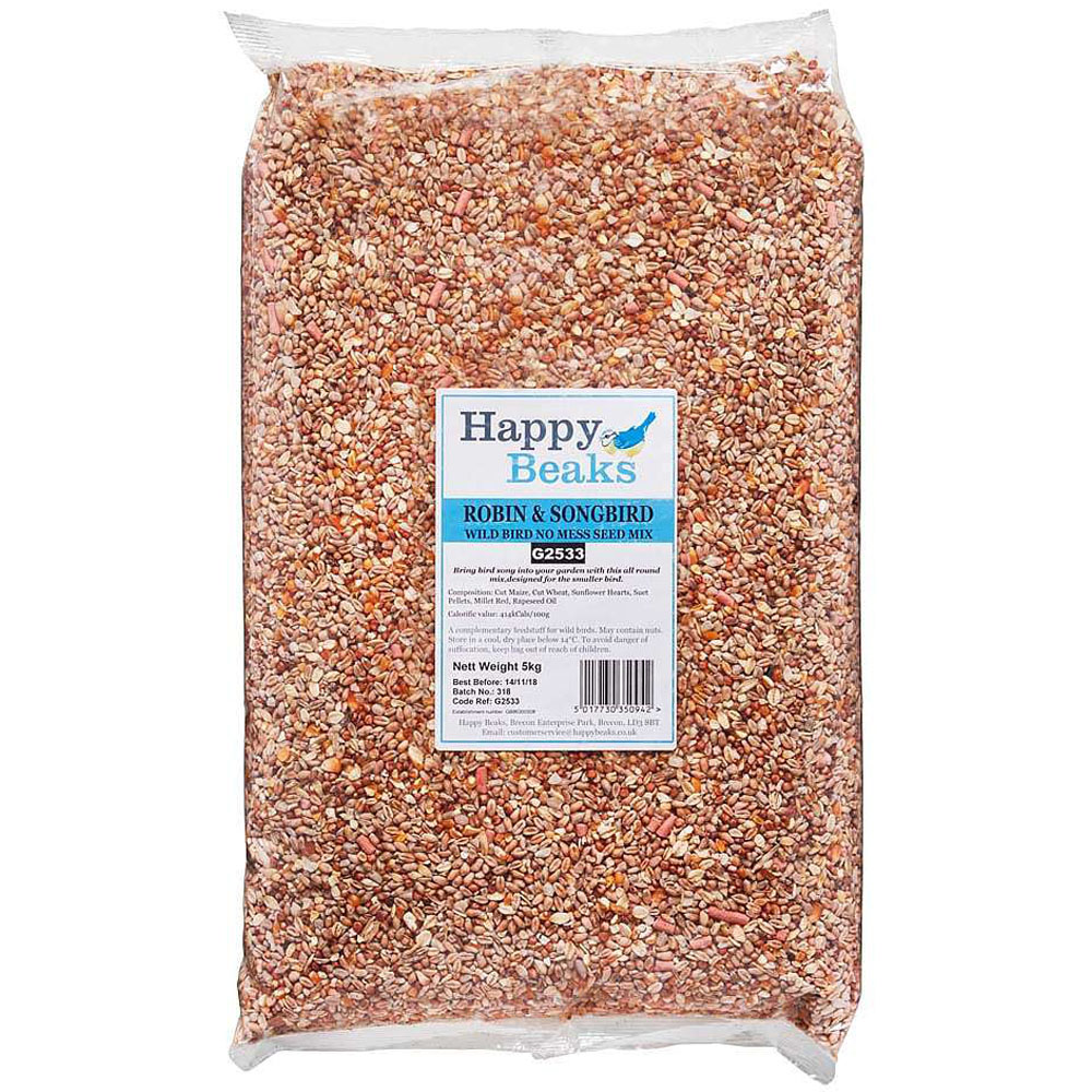 Happy Beaks Robin and Songbird No Mess Wild Bird Seed Mix 5kg Image 1