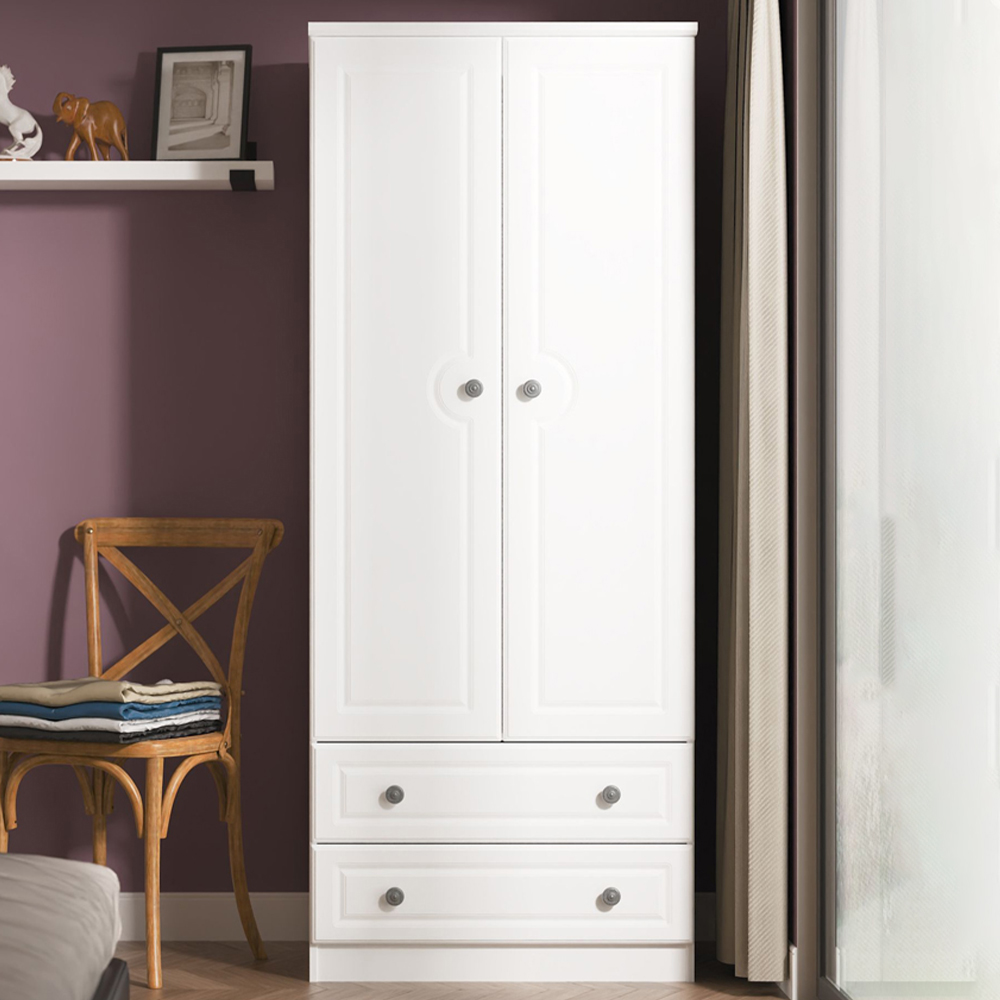 Crowndale Pembroke 2 Door 2 Drawer Matt White Wardrobe Ready Assembled Image 1