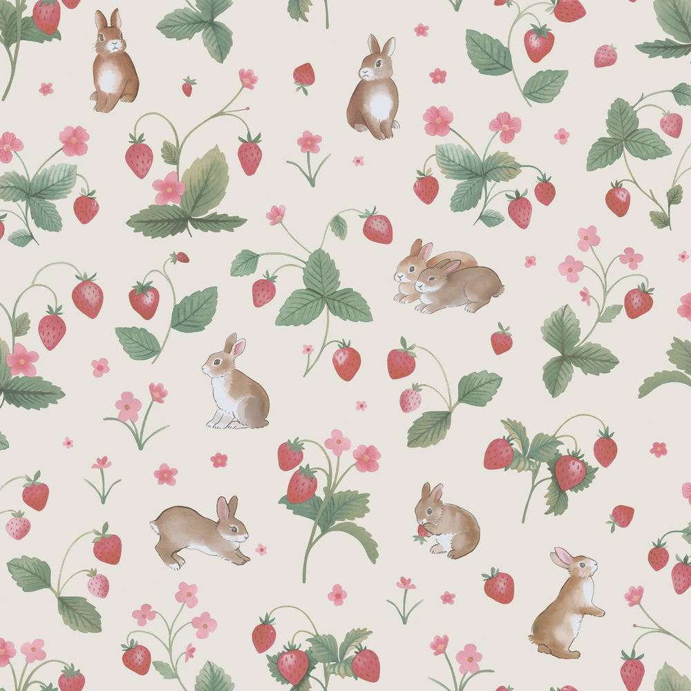 Holden Decor Bunnies and Berries Cream Wallpaper Image 1