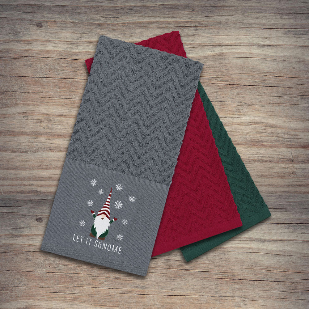 Noel Square Xmas Gonks Grey Tea Towel 3 Pack Image 2