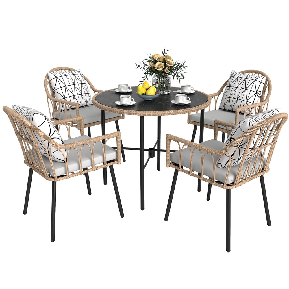 Outsunny 4 Seater Light Brown Rattan Patio Dining Set with Removable Cushions Image 2
