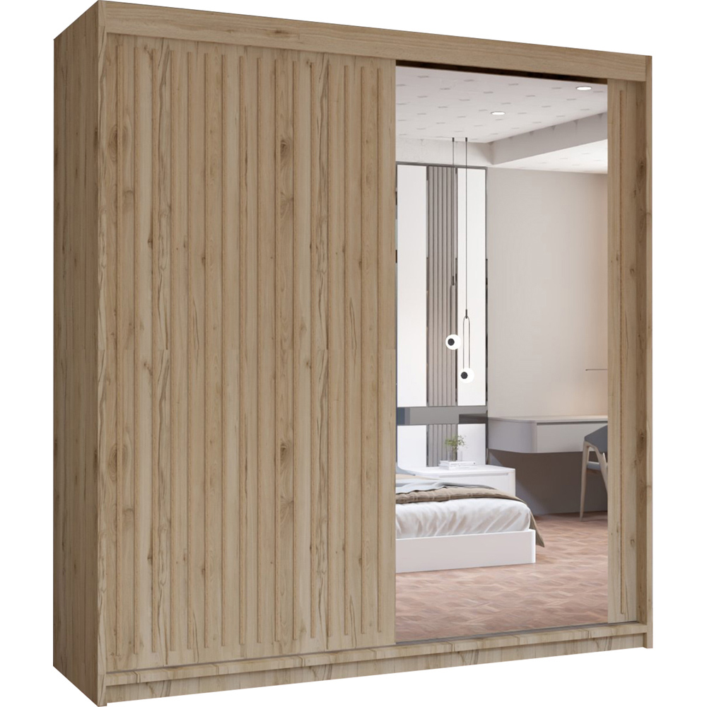 M N Furniture Roman 2 Door Oak Mirrored Sliding Wardrobe 203cm Image 2