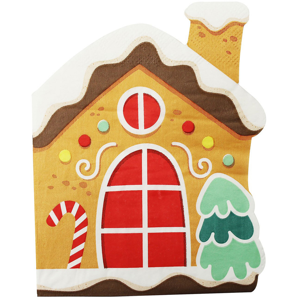 Pack of 16 Gingerbread Shaped Napkins - Multicolour Image 3