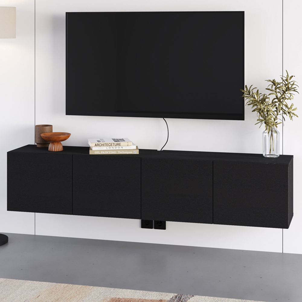 Decortie Combe 4 Door Black Wood Wall-Mounted TV Unit Image 1