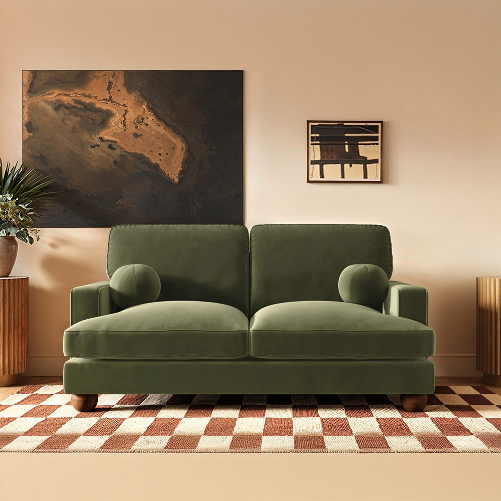 Solace+Co Addison 2 Seater Khaki Green Velvet Sofa Image 5