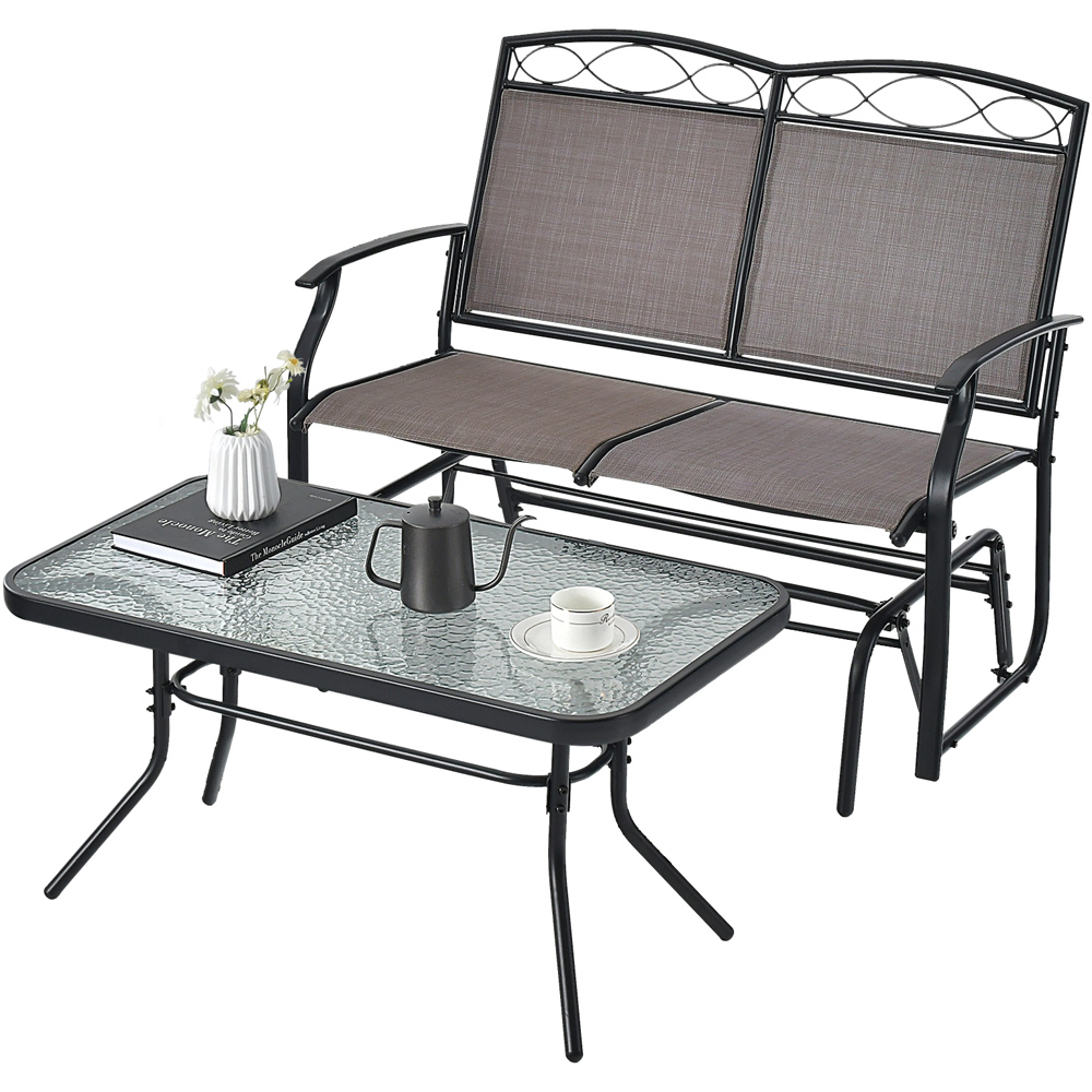 Costway 2 Seater Glider Bistro Set Brown Image 2