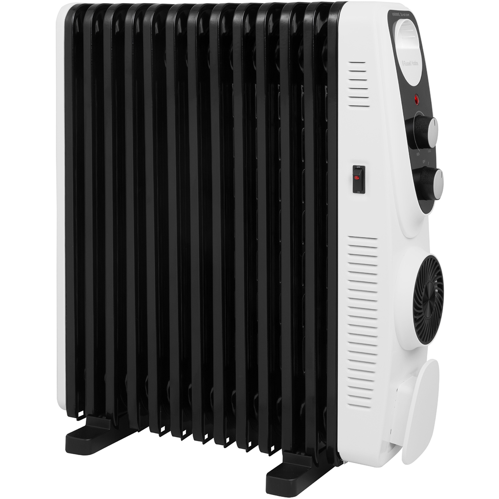 Russell Hobbs RHOFR2403 White and Black 13 Fin Manual Oil Filled Radiator Turbo Fan 2500W Image 2