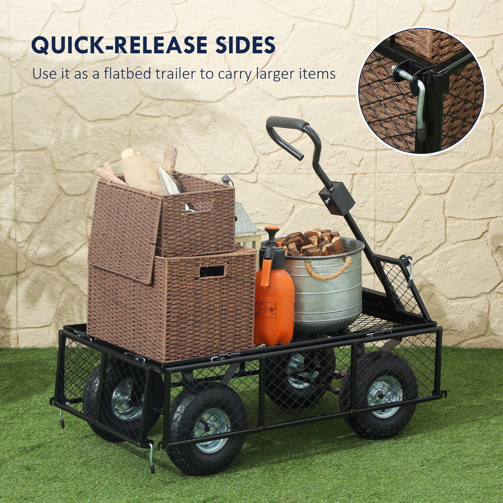 Outsunny Blue Garden Cart with Removable Liner and Quick Release Sides Image 5