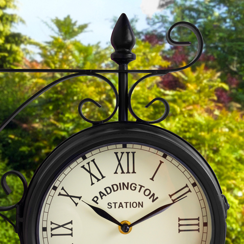 Charles Bentley Black Paddington Double Sided Garden Clock 35 x 33cm Image 8