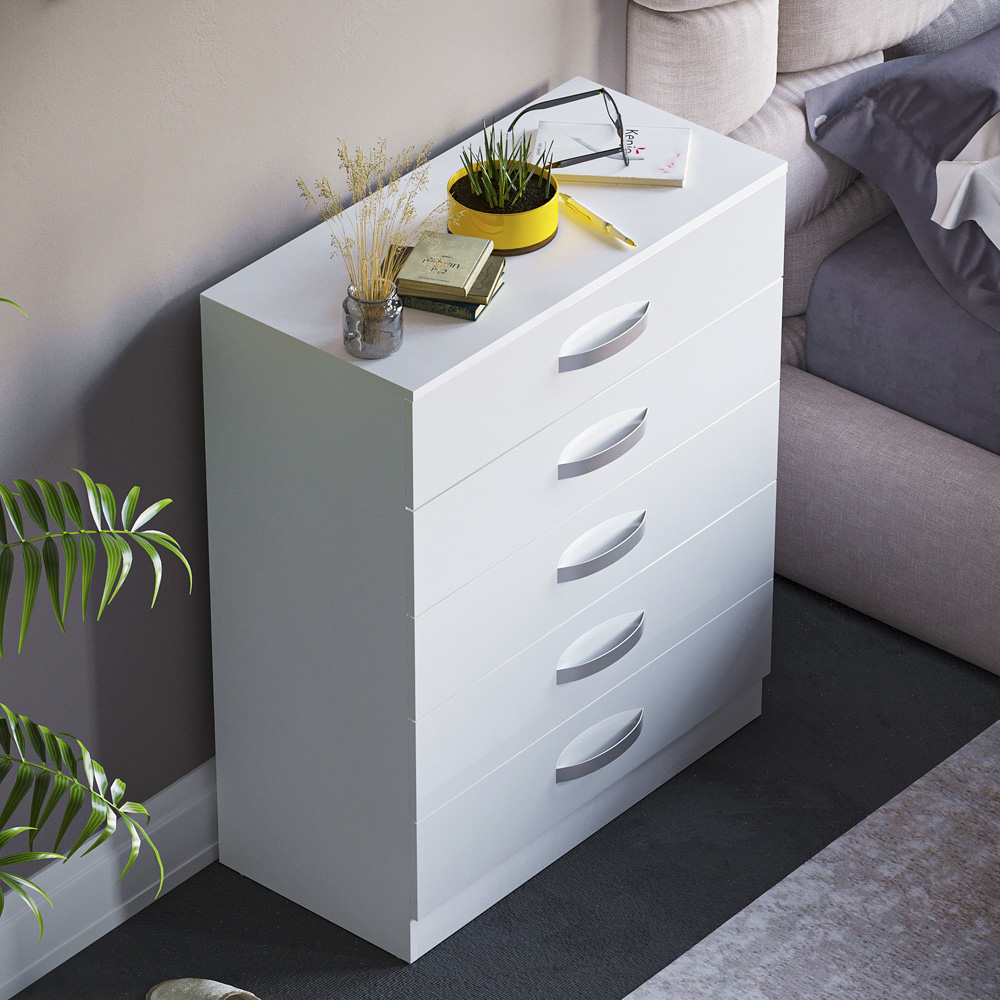 Vida Designs Hulio 5 Drawer White Chest of Drawers Image 7