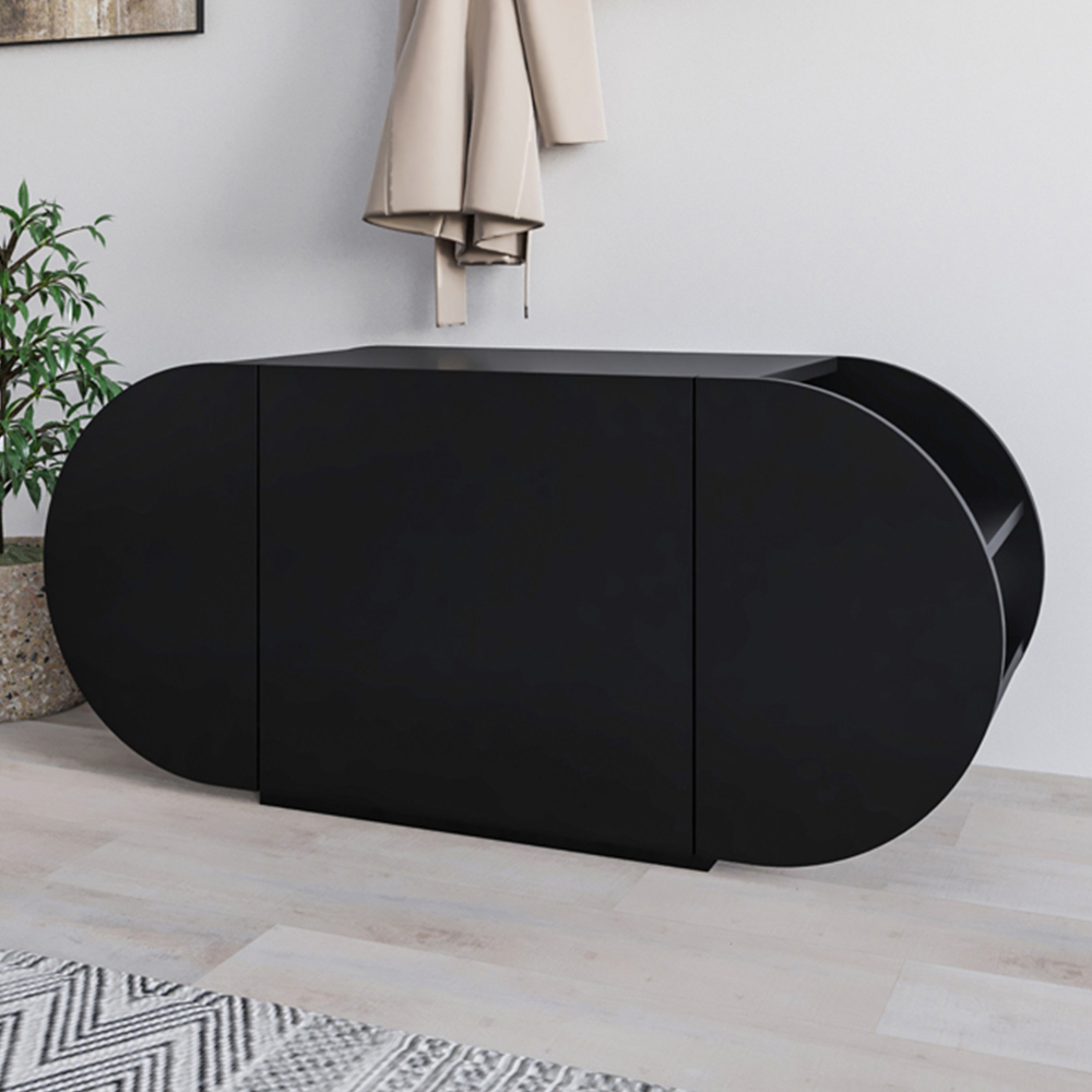 Decortie Pozy 2 Shelf Single Door Black Modern Shoe Storage Bench Image 1