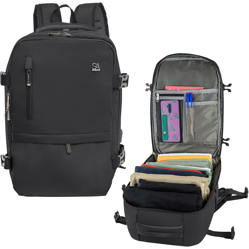 SA Products Black Cabin Backpack with USB Port and Trolley Sleeve Image 2