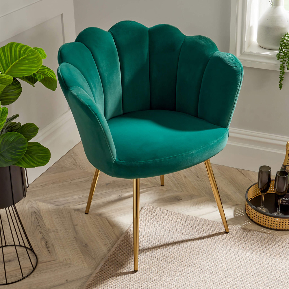 Home Source Emerald Green Scallop Chair with Gold Metal Leg Image 4