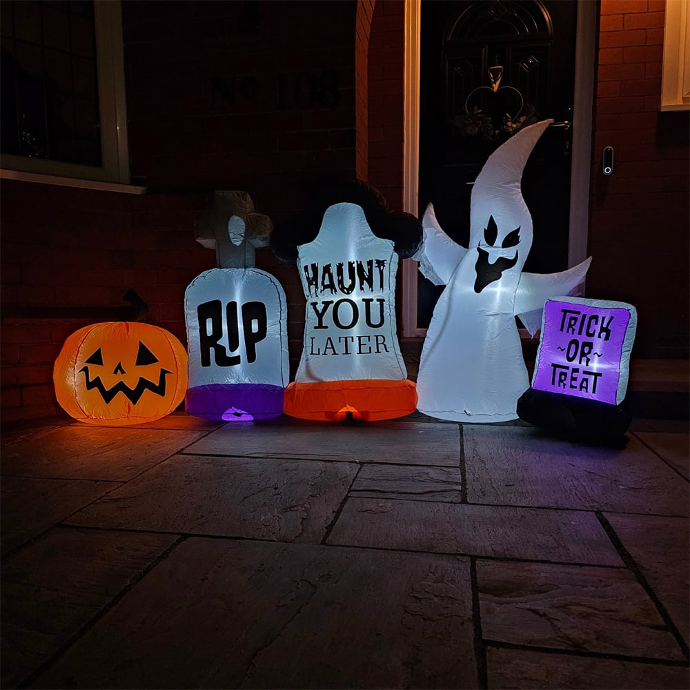 Samuel Alexander Inflatable Wide LED Gravestones and Ghost Halloween Decorations 2.2m Image 2