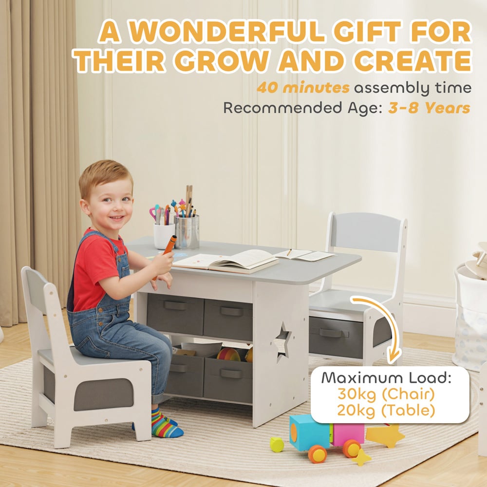 AIYAPLAY 6 Drawer Light Grey Kids Table and Chair Set Image 8