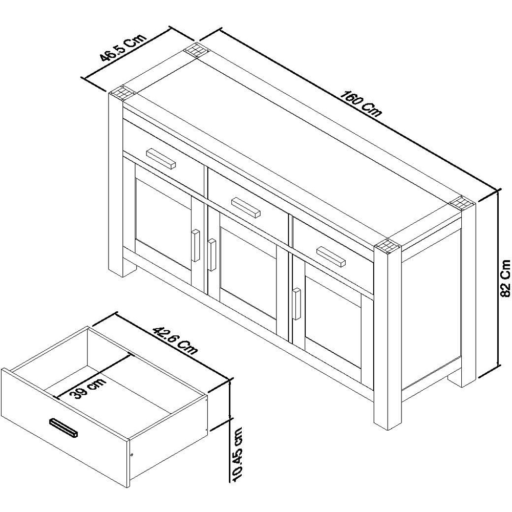 Bentley Designs Turin 3 Drawer 3 Door Dark Oak Wide Sideboard Image 7