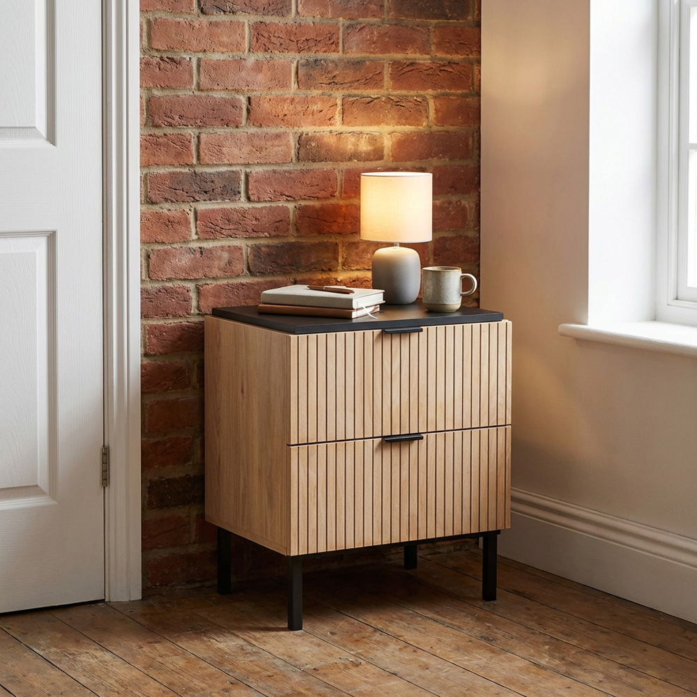 Saxon 2 Drawer Black Bedside Table Image 7