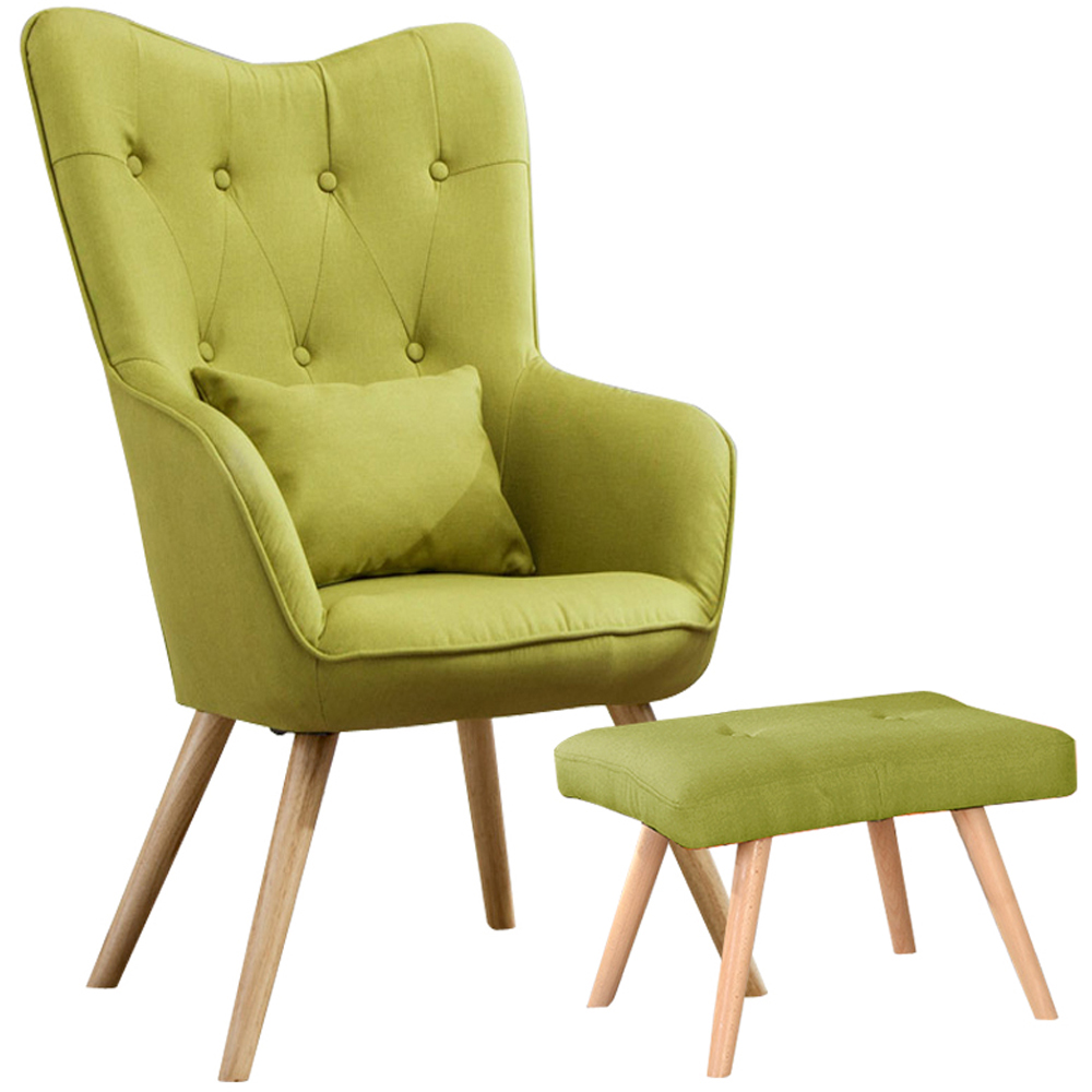 Living and Home Green Classic Linen Armchair with Cushion and Footstool Image 2