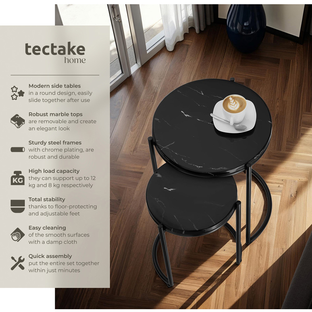 tectake Side Table Ellsa Black Marble Top Side Table Set of 2 Image 6