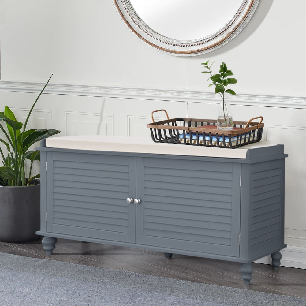 Living and Home Grey Wooden Shoe Cabinet Bench Image 6