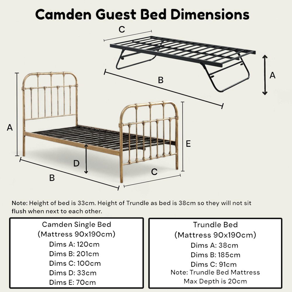 OAT Home Camden Single Antique Brass Effect and Black Guest Trundle Metal Bed Image 9