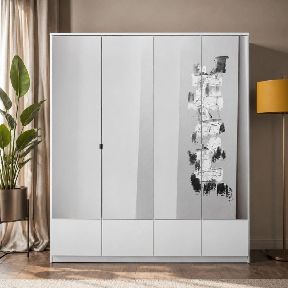TJ'S Sligo 4 Door White Mirrored Wardrobe Image 1
