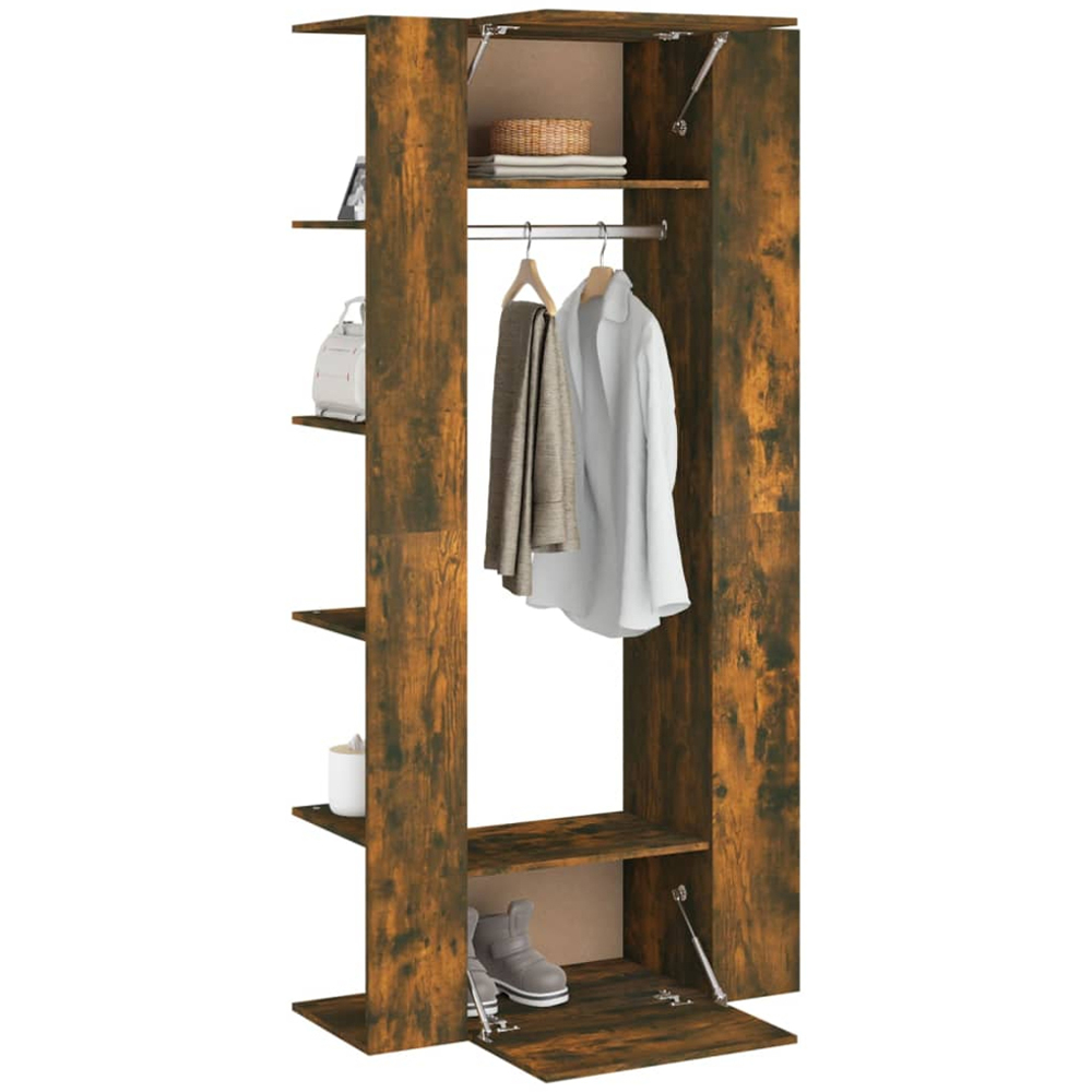 vidaXL 2 Door 6 Shelf Smoked Oak Hallway Cabinet with Rail Image 3