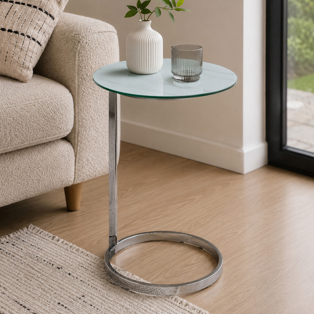 Premier Housewares White Marble Effect Top End Table Image 5