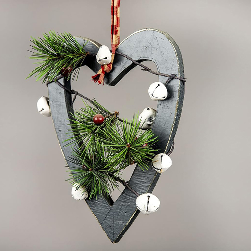 Shatchi Green Heart Wooden Hanging Christmas Decoration 30cm Image 3