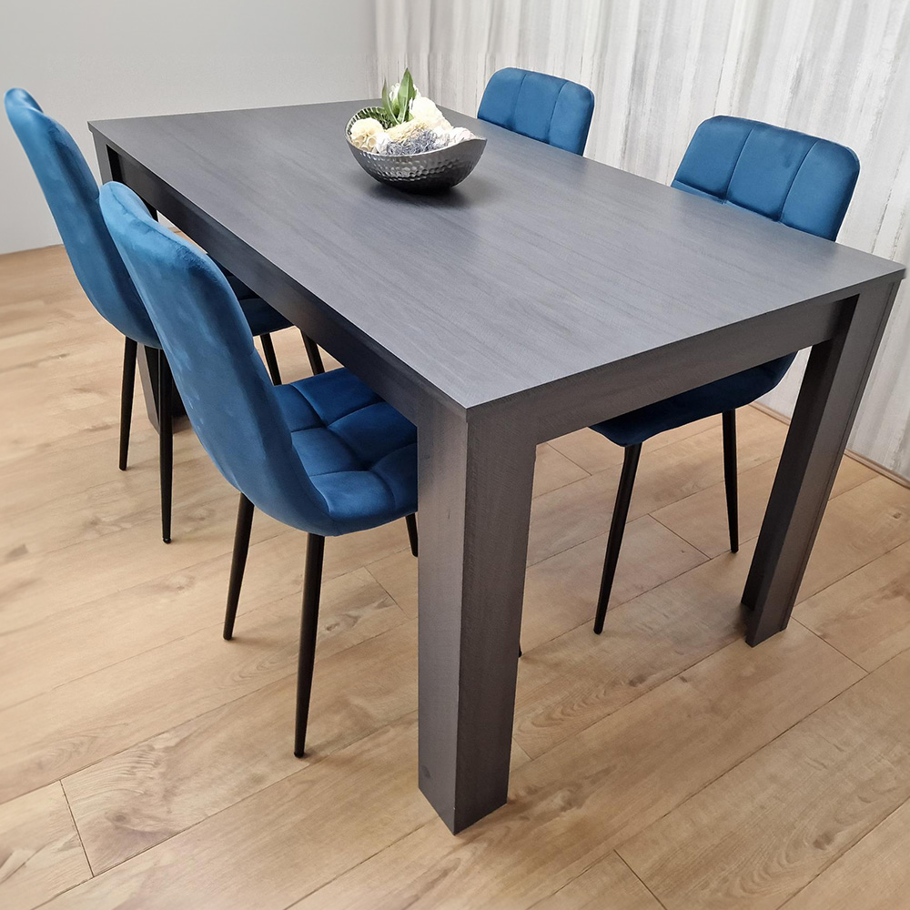 Kosy Koala 4 Seater Velvet Arrow Design Dining Set Dark Grey and Blue Image 2