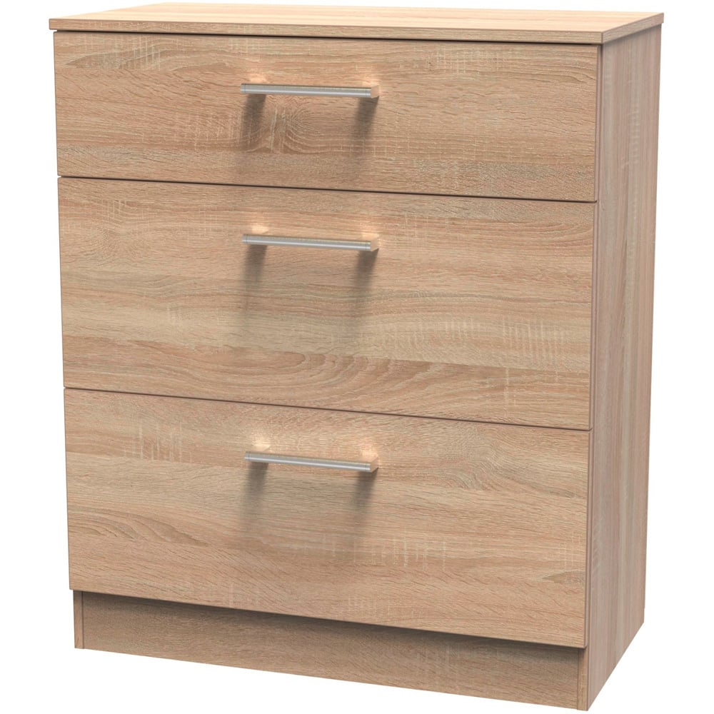 Crowndale Devon 3 Drawer Bardolino Oak Deep Chest of Drawers Image 2