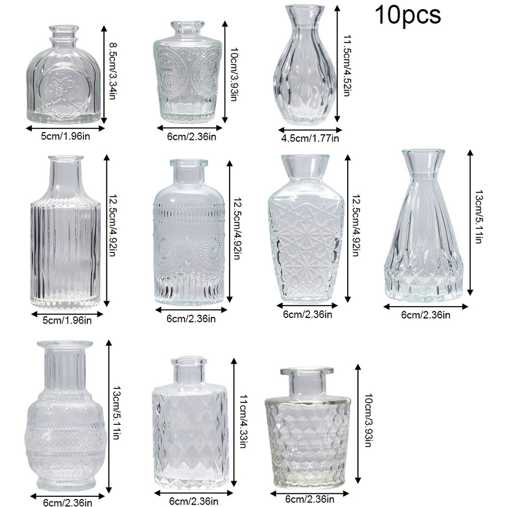 Living and Home 10 Piece Clear Small Glass Bud Vase Set Image 8