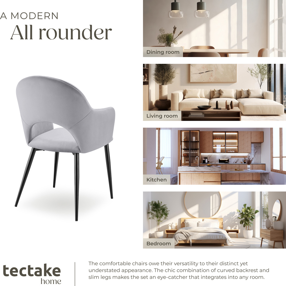 tectake Sasha Set of 4 Light Grey Dining Chair Image 6