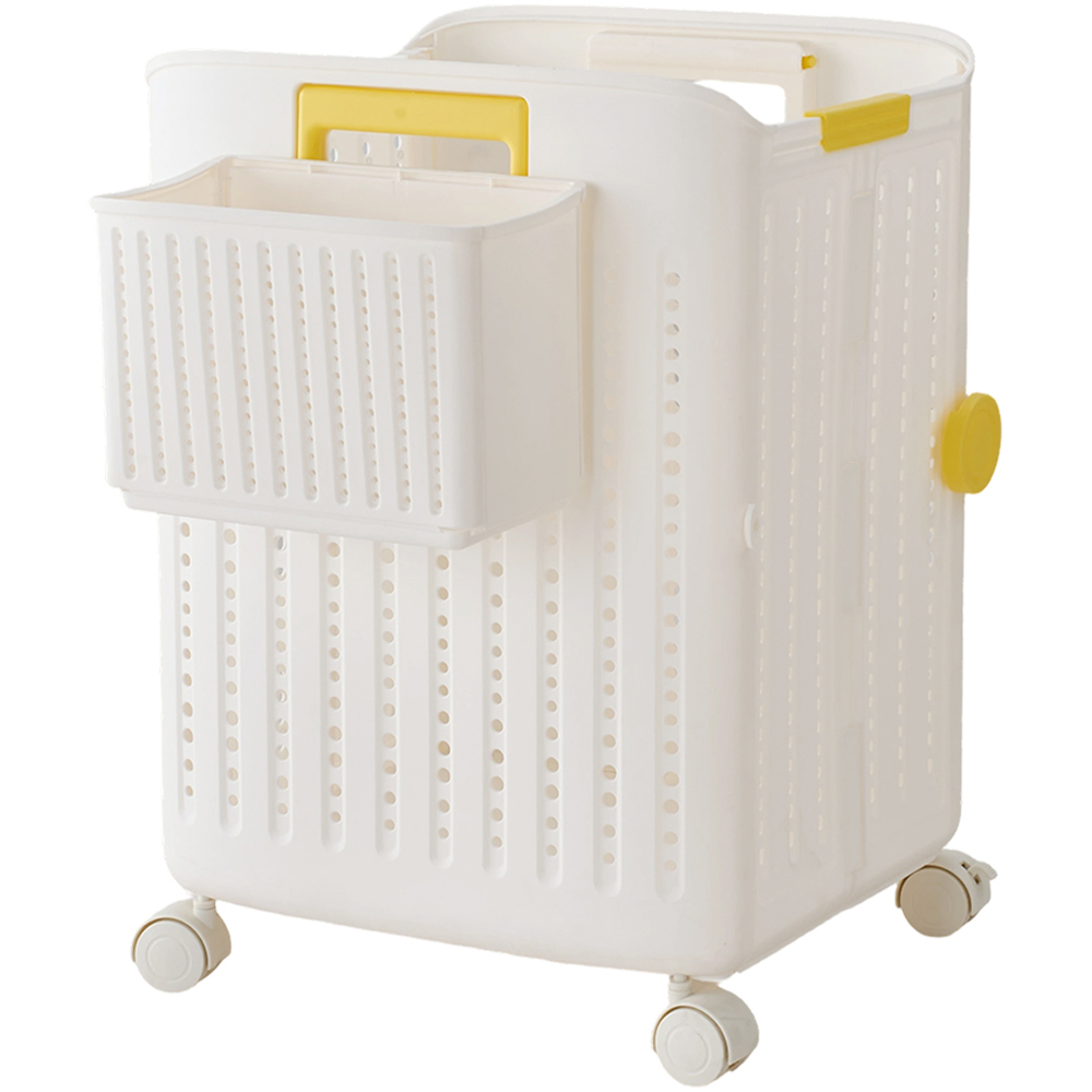 Living and Home Large White Foldable Laundry Basket with Hanging Basket and Castors Image 1