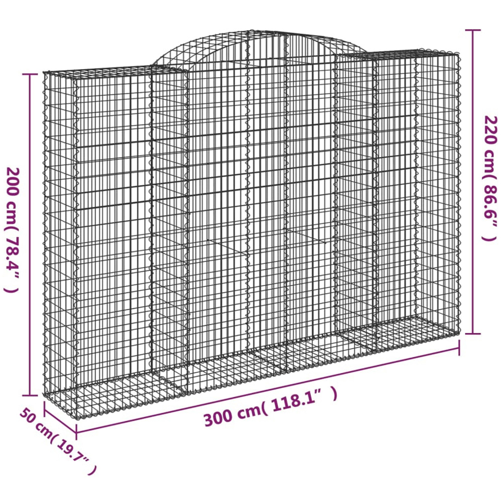 vidaXL Silver Galvanised Iron Arched Gabion Basket 300 x 50 x 200/220cm 4 Pack Image 5
