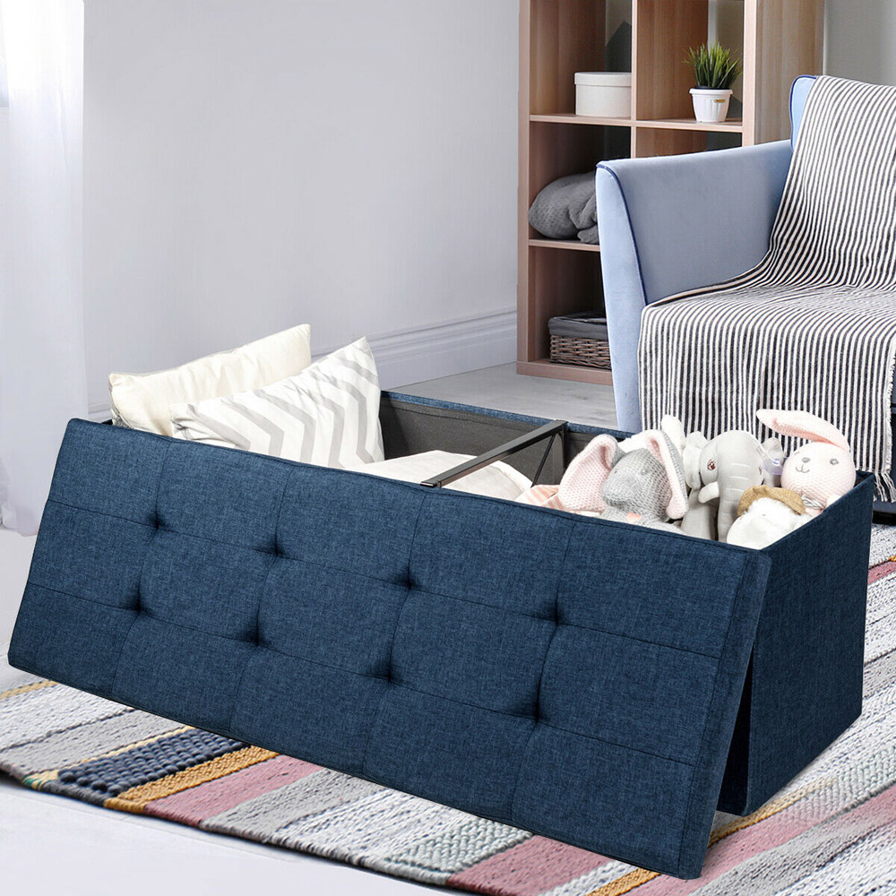 Costway Navy Foldable Storage Ottoman Bench Image 5