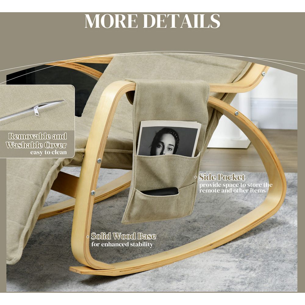 HOMCOM Beige Rocking Recliner Lounge Chair with Adjustable Footrest Image 7