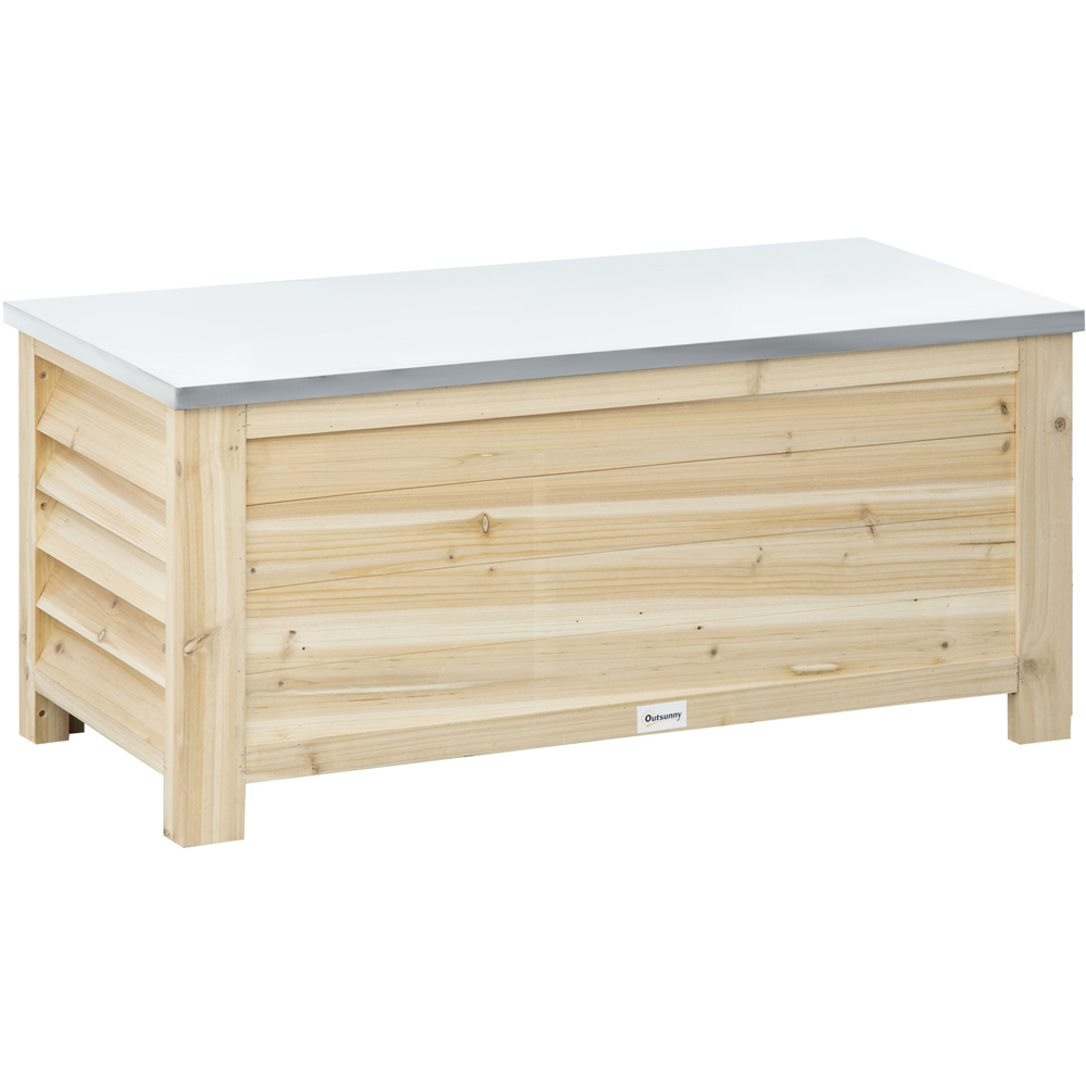 Outsunny 155L Natural Wooden Galvanised Metal Top Garden Tool Storage Box Image 1