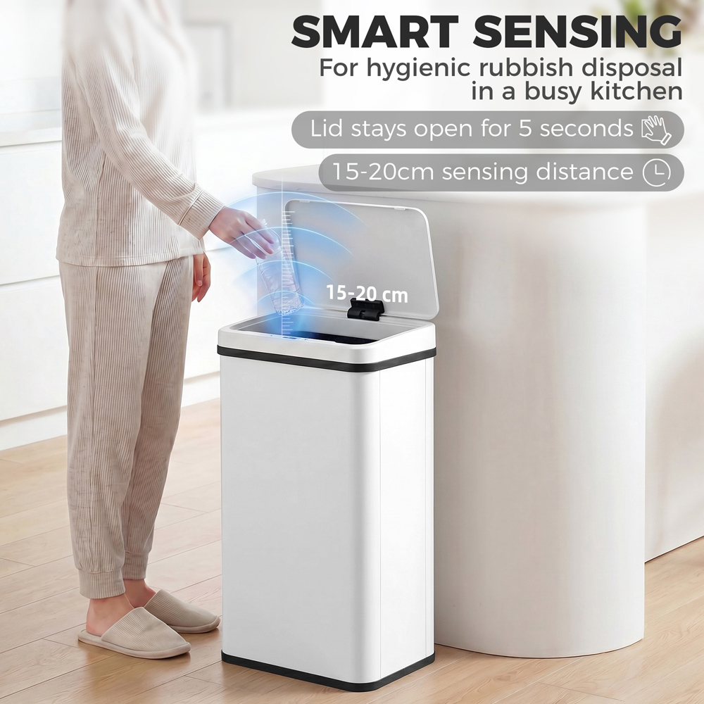 HOMCOM White Stainless Steel Kitchen Motion Sensor Bin 50L Image 3