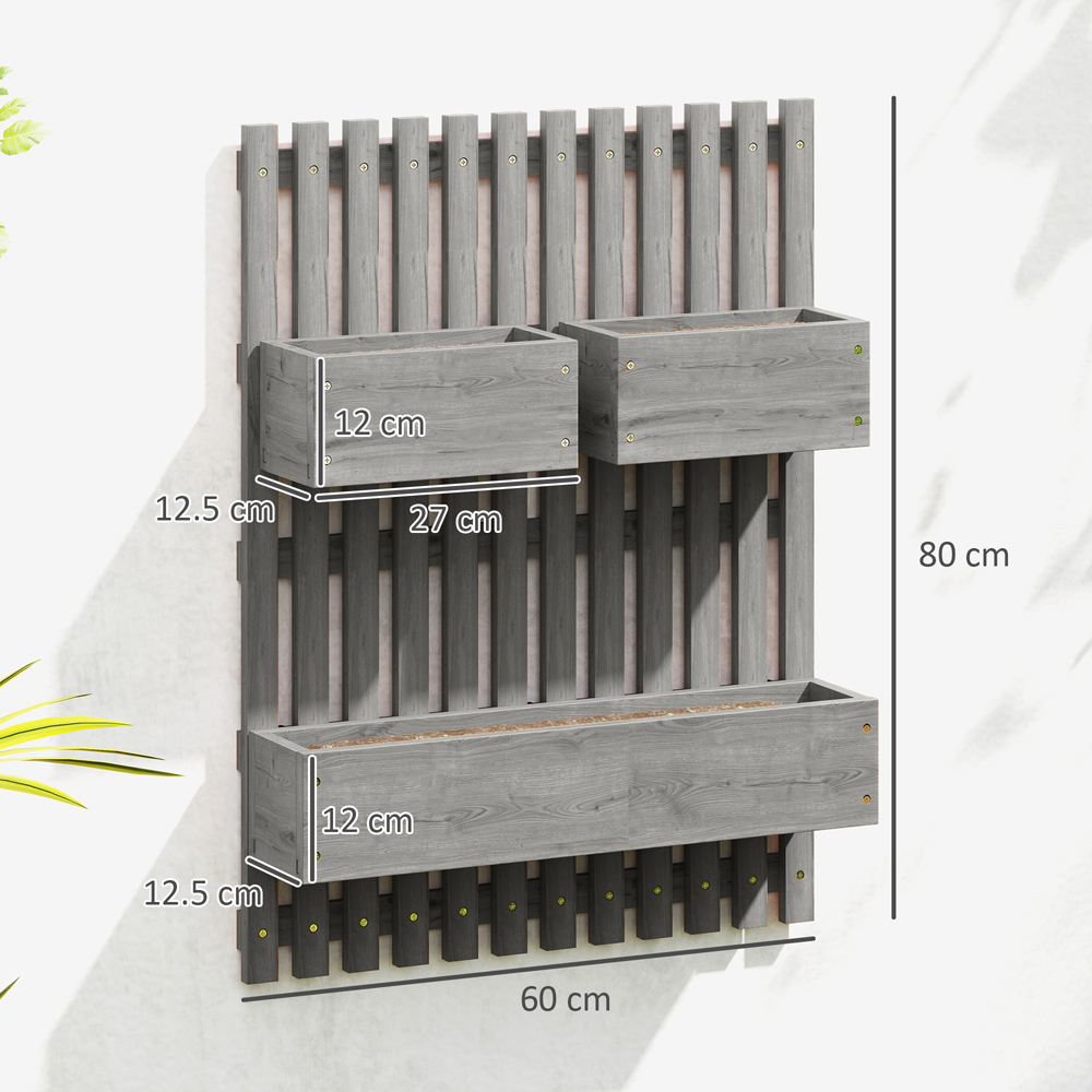 Outsunny 3 Box Grey Wooden Wall-Mounted Garden Planter with Trellis Image 7