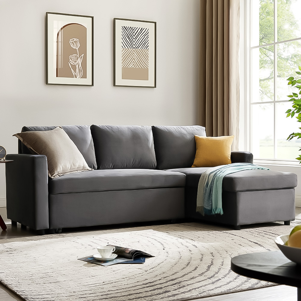 Home Detail Dorset Small Double Sleeper Grey Velvet Pull Out Sofa Bed with Storage Image 1