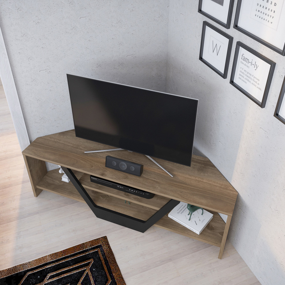 Decorotika Sares 2 Shelf Walnut and Black Modern TV Unit Image 4