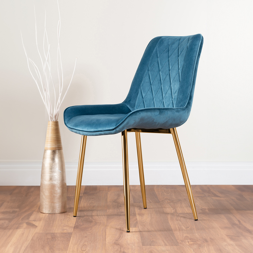 Furniturebox Cesano Set of 2 Blue and Gold Velvet Dining Chair Image 5