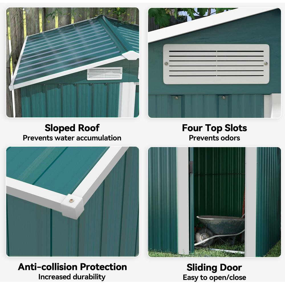 Outsunny 3.6 x 4.5ft Green Metal Apex Garden Tool Shed Image 7