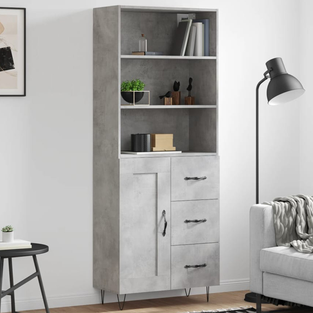 vidaXL Single Door 3 Drawer 3 Shelf Concrete Grey Highboard Image 1