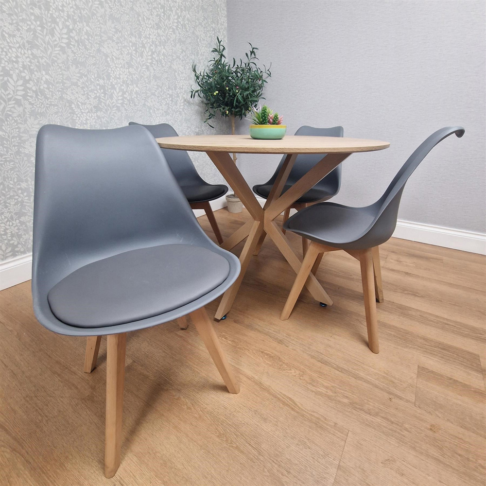 Kosy Koala 4 Seater Wood Effect Faux Leather Round Dining Set Grey Image 5
