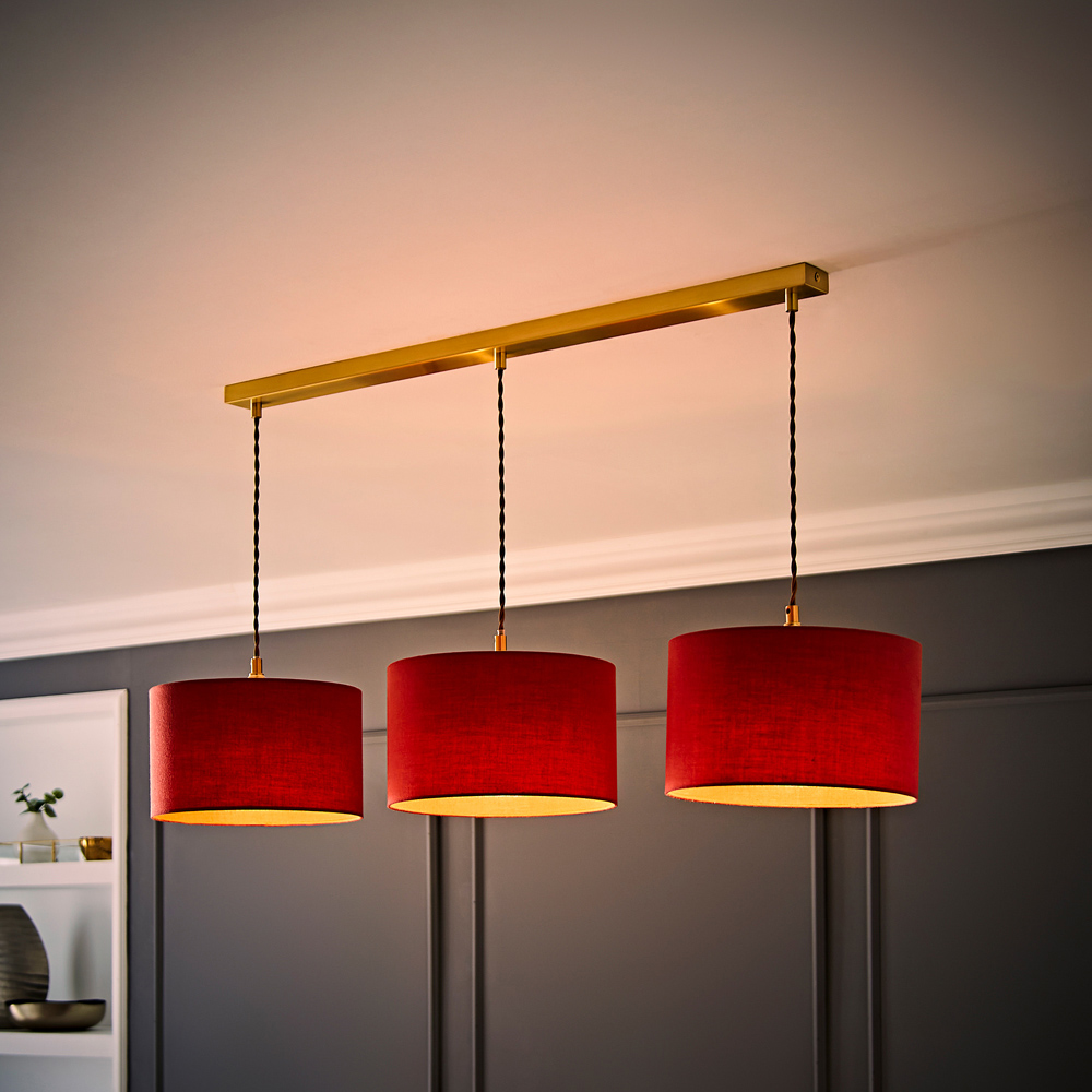 ValueLights Reni Rust Drum Shade 3 Drop Bar Gold Diner LED Ceiling Pendant Light Image 6